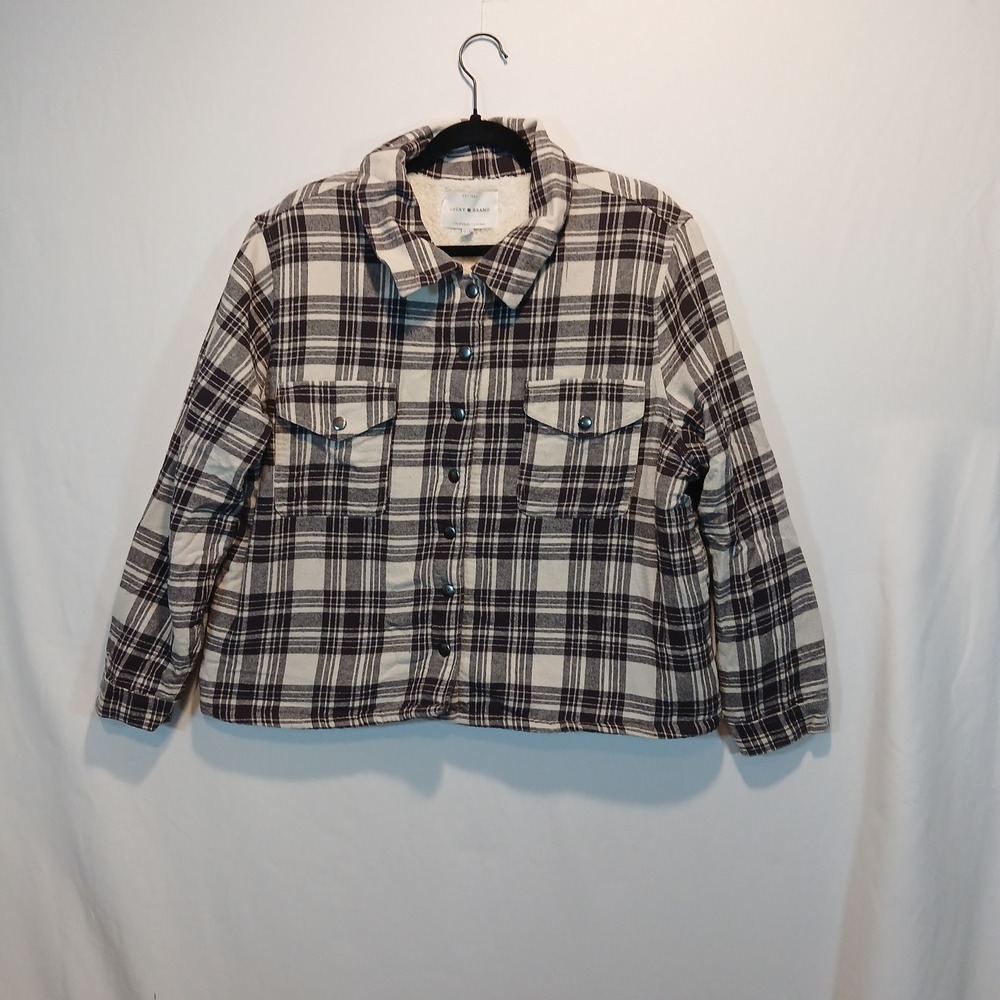 Lucky Brand XL Plaid Jacket Sherpa Lined 100% cotton Trucker Utility Cottage